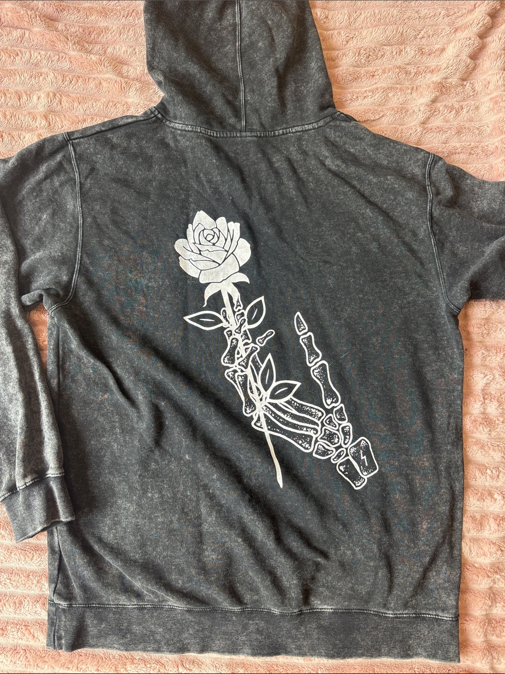Independent Men's Washed Black Hooded Sweatshirt with Rose Skeleton Graphic